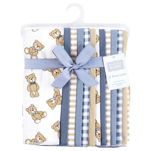 Image of Hudson Baby Unisex Baby Flannel Burp Cloth 12pk, Gentleman Bear, One Size