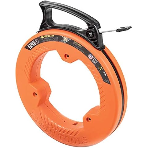 Fish Tape, 25-Foot 1/4-Inch Wide Spring Steel Tape, Slim Plastic Tip, Laser Etched 1-Foot Markings, Great for Short Runs, Klein Tools 56335 Cover