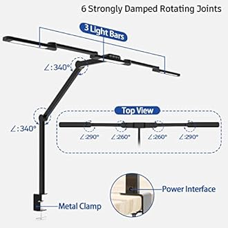 EPABINA Transformable LED Desk Lamp, 41.5" Large Architect Desk Lamp with Clamp, 3 Light Bars Desk Light for Home Office, 24W Auto Dimming Office Lighting Table Light for L Shaped Desk