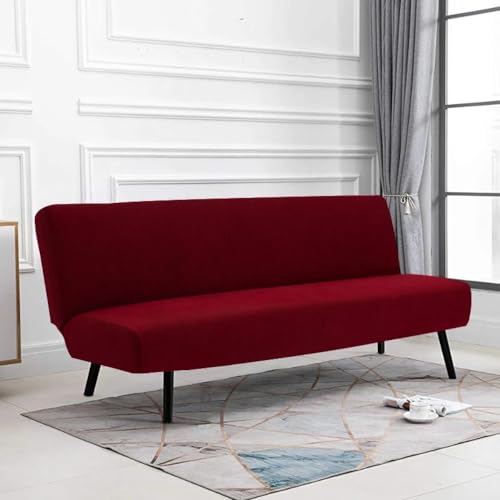 Funda de sofa cama elastica M de tejido jacquard polar color burdeos para salon 3