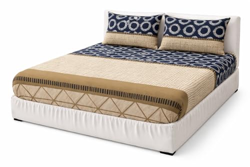 Image of Premium Glace Cotton Fitted King Size Bedsheet - 180 TC Soft Touch, Deep Pocket Snug Fit for 8 inch Mattress, Wrinkle-Free Bedspread with Pillow Covers Brown Check