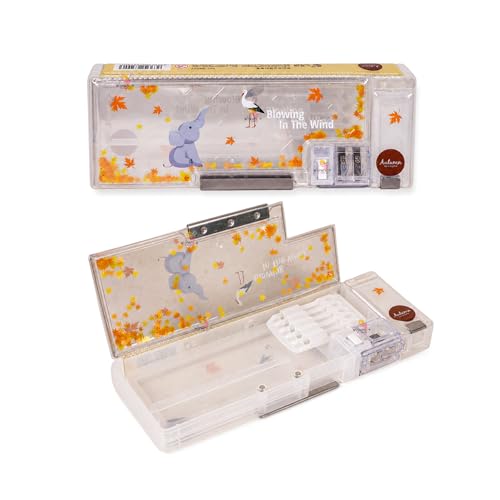 Image of WISHKEY Pencil Box for Kids, Cartoon Themed Pencil Box with Dual in-Built Sharpener, Spacious Stationery Case for School Students, Dual Compartment Box with Magnetic Lock (Pack of 1, Assorted)