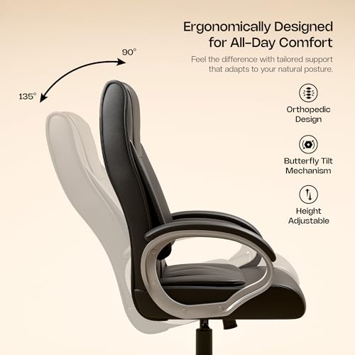 Image of Green Soul Kiev Orthopedic Boss Chair | Leatherette Office Chair | Ergonomic Executive Chair with Spacious Cushioned Seat | Heavy Duty Metal Base | Rocking Function (Black)