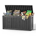 DRATO 90 Gallon Deck Boxes Outdoor Waterproof, Lockable Outside Storage Box with Wheels for Patio Furniture Pool Supplies Garden Tools, Weatherproof Resin Storage Box for Backyard (Black, 90 Gallon)