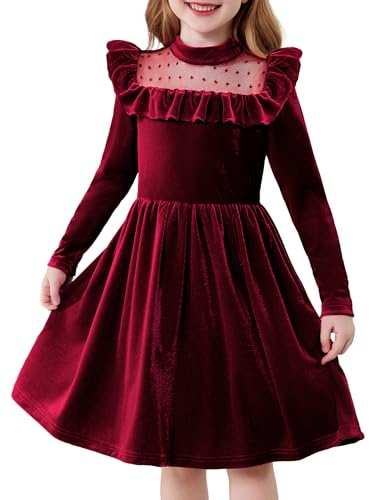 Arshiner Mädchen Samt Kleid Kleinkind Langarmkleid Festliche Freizeit...