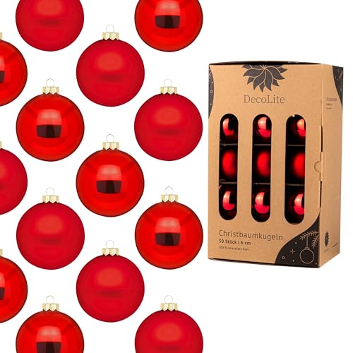DecoLite: Christbaumkugeln aus Glas Ø 6 cm (30 Stück) - Rot -...