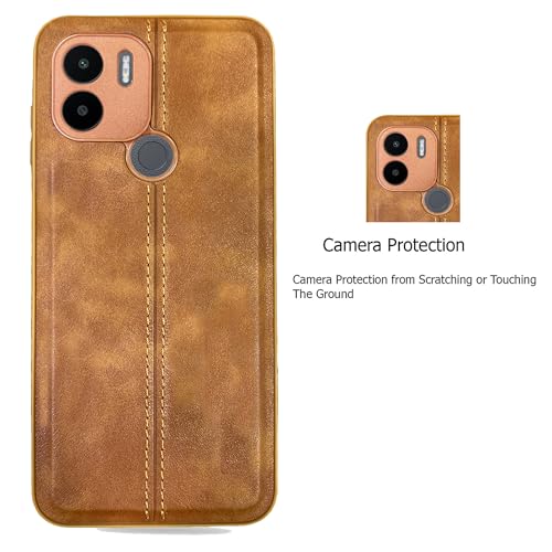 Image of A rtistque Premium Thread Leather Back Cover Case for Poco C50 / Mi Redmi A1 Plus /Mi Redmi A2 Plus | Drop Protection | Smooth Grip | Raised Camera Edges - Brown