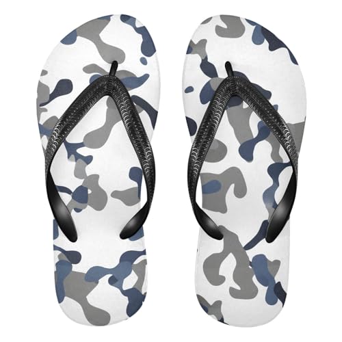 White Gray Camouflage Flip Flops for Beach Thong Sandals Anti-slip Lightweight Flat Slippers for Travel Summer Outdoor