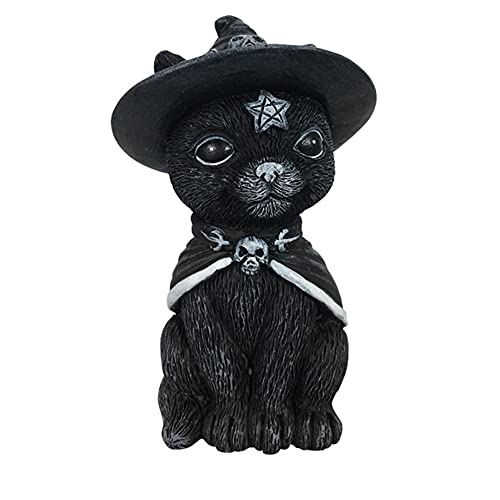 Halloween Résine Chat Mini Skulptur Décoration Extérieure Magique Sorcière Chat Noir Décoration De Jardin Décoration Cover
