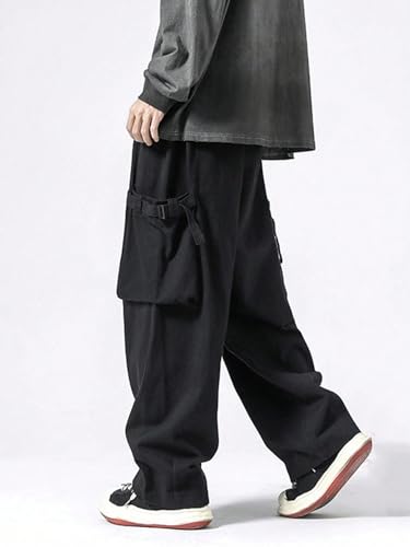 WDIRARA Men's Cargo Pants Drawstring Waist Wide Leg Streetwear Pants with Pockets4