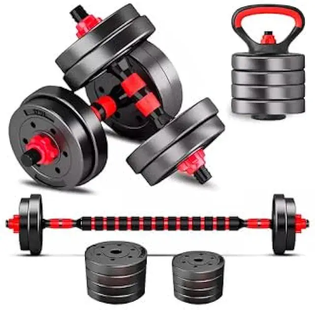 Kit Halteres Barras Anilhas Kettlebell Musculação 6 em 1 Peso Ajustável Consport