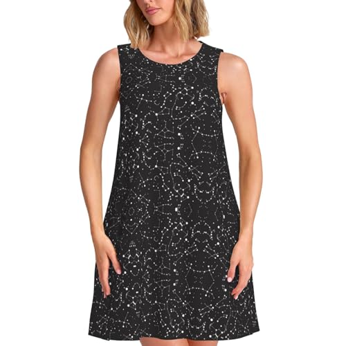 DEXNEL Starry Adiination Constellation - Vestido acampanado sin mangas para mujer, vestido casual de verano con bolsillos laterales, vestido de cóctel plisado, Negro, S