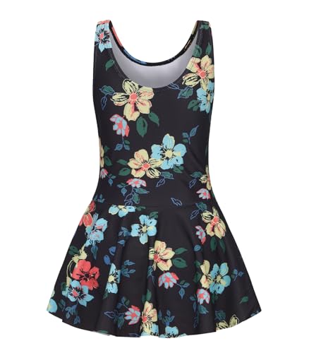 Image of Girls One Piece Swimsuits Leopard Bathing Suit for Kids Hawaiian Swimwear with Skirt Swim Dress 3-16 Years