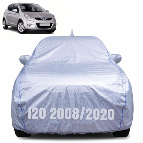 Image of 100% Waterproof Car Body Cover for Hyundai i20 (2008-2020) with Mirror Pocket, Heat & UV Resistant, Triple Stitched, Soft Lining, Bottom Elastic & Piping (Silver Reflective)