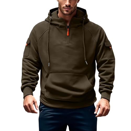 Mens Hoodie 2025 Long Sleeve Fleece Quarter Zip Pullover Sweatshirts Vintage Oversized Loose Fit Shirt with Pocket4
