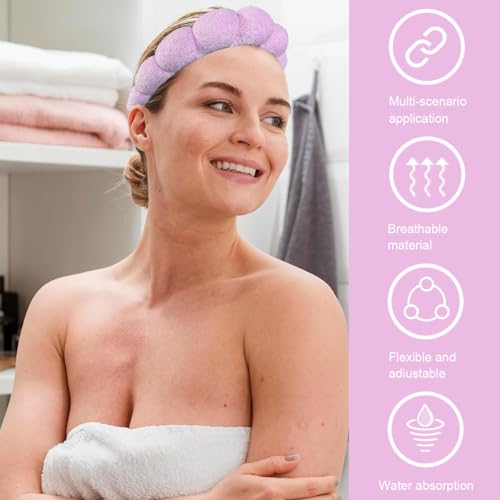 Image of MAYCREATE Headband Hair Bands for Women Facial Hair Band for Women, Hair Band for Face Washing Makeup Spa Head Band Sunflower Edge Sponge Hairband - Purple