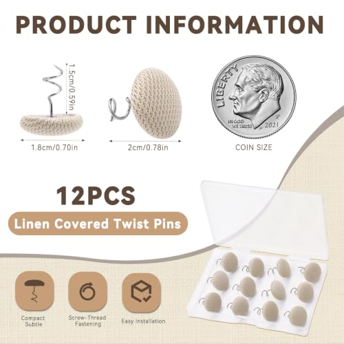 Image of Lunarm Linen Twist Pins 12pcs Upholstery Bedskirt Pins Beige Fabric Covered | Fabric Covered Button, Tightly Grip, Multipurpose for Furniture, Sofa,Headliner, Armrest Covers, Slipcovers, Storage Case