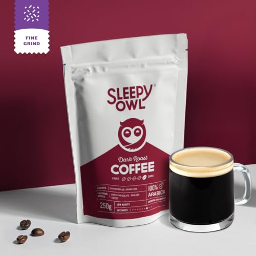 Image of Sleepy Owl Dark Roast Ground Coffee | Fine Grind Coffee | Suitable for Moka Pot, Home Espresso brewing | 100% Arabica | Freshly Roasted & Ground | 250g | Directly Sourced From Chikmagalur