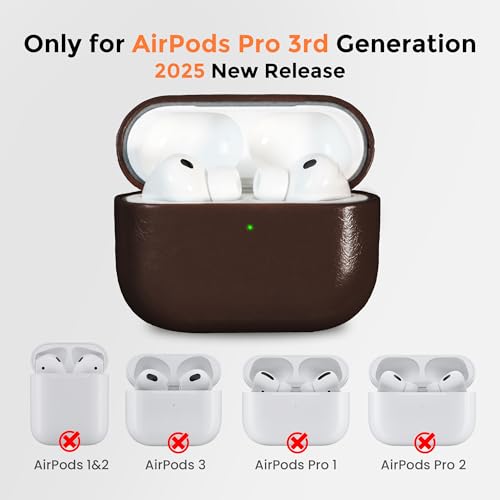 Image of for AirPods Pro 3 Case 2025, Handcrafted 100% Geniune Leather Cover | Vintage Oil-Waxed Leather Protective Case with Lanyard, Silky Smooth Touch, Wireless Charging, for Apple AirPods Pro 3rd Gen
