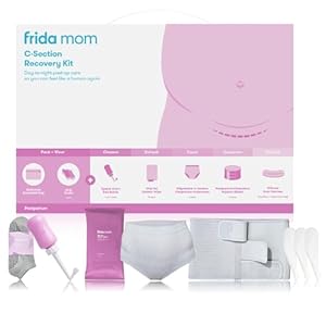 Frida Mom C-Section Recovery Must Have Kit for Labor, Delivery, & Postpartum, Socks, Peri Bottle, Disposable Underwear, Abdominal Support Binder, Shower Wipes, Silicone Scar Patches, & Toiletry Bag