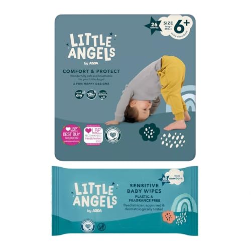 Little Angels Size 6+ Nappies 26 Pack + 60 Fragrance Free Baby Wipes