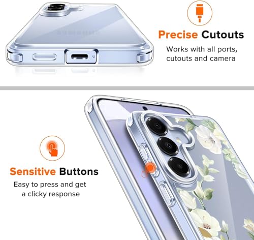 Image of Elzzi Clear Transparent Flower Cover for Samsung S26 5g Case Shockproof Floral Design Camera Protection Shockproof PC+TPU Transparent Flower Cover for Girls & Women (Green)