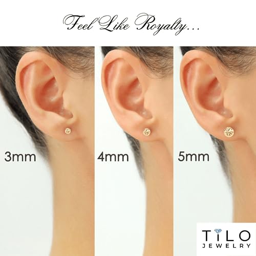 14K Yellow Gold Half Ball Stud Earrings, Hand Engraved Diamond-cut Half Ball Stud Earrings, 14K Butterfly Push-back Sleeper Earrings4