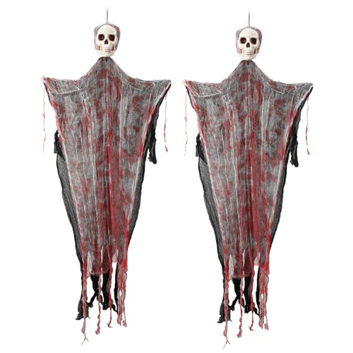Fantasmas pendentes de Halloween, esqueleto de pingente fantasma decoração, 2 peças, decorações festa de medo, atmosfera de terror de Halloween