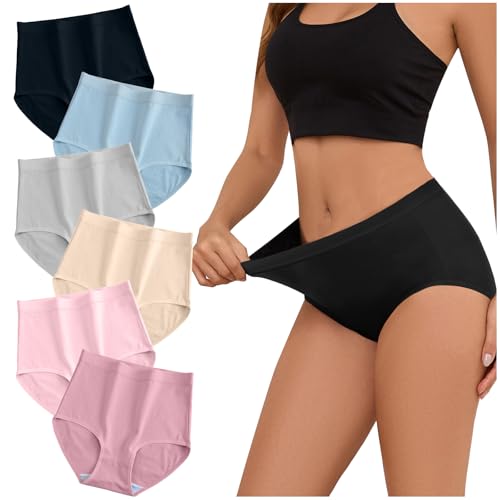 La Mejor Selección de Ropa Interior para Dama - los preferidos. 42 Calzones de Mujer Algodon, 6 Pcs Bragas de Algodón para Mujer de Cintura Alta sin Costura, Ropa Interior para Mujer Algodon Elástica Suave y Transpirable, Ideal para Deporte y...