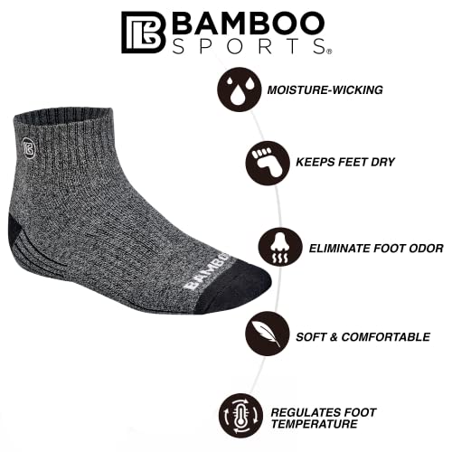 Premium Bamboo Rayon Quarter Crew Socks for Men Moisture Wicking Odor Control Cushioned Sole Breathable Work Socks