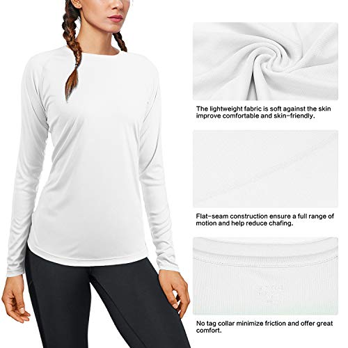 Women's UPF50+ Long Sleeve UV Sun Protection Shirts Quick Dry Rash Guard Swim Outdoor T-Shirt for Fishing Running Workout White