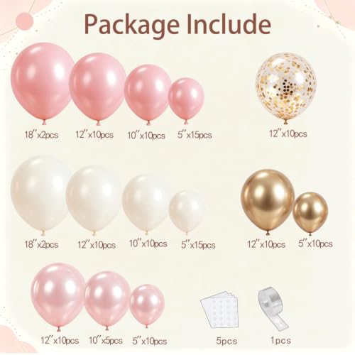 Image of Blocesa Pearl Pink and Gold Balloons Arch Kit Double Stuffed,Party Decor.