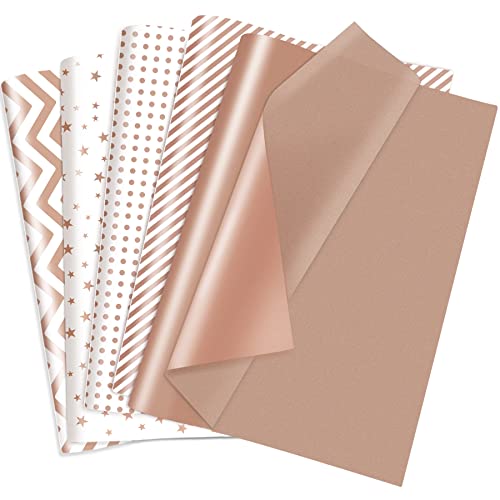 Image of Larcenciel 50 Pieces Rose Gold Tissue Paper 20x28inch, Metallic Gift Tissue Paper for Gift Bags, Gift Wrapping & Packaging for Birthday Party Favor Decor DIY Fringes Shredded Fill Confetti
