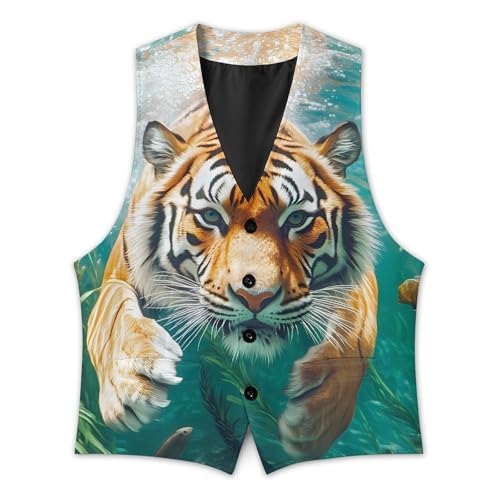 Tiger Tropical Ocean Fish Men's Formal Suit Vest for Business Formal Or Casual Dress Waistcoat Wedding3