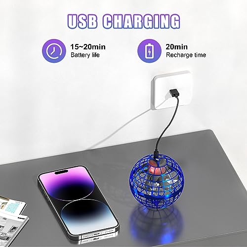 XINHOME Fliegender Balls 2026, Flying Ball mit Led-Beleuchtung, Orbi Ball Drohne Hover Toy Flying Spinner Geschenke für Jungen Mädchen Kinder 6-12 Jahre Flying Orb Ball Spielzeug Blau