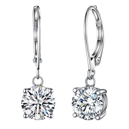 Image of HighSpark Women's 925 Silver Dangling Lever Back Solitaire Earrings | 92.5 Sterling Silver And Diamond Like Brilliance Sparkling Zirconia | Lovely Gift - Dangling Leverback