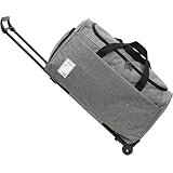 Rolling Duffle Bag with Wheels, 45L 22” Folding Travel Duffel Bag Soft-Sided with 2 Wheels, Waterproof Carry-On Large Travel Bag Men/Women Multiple Pockets for Trip Business Fitness Grey
