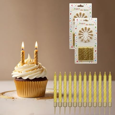 Pack of 12 Elegant Gold Birthday Candles Cover