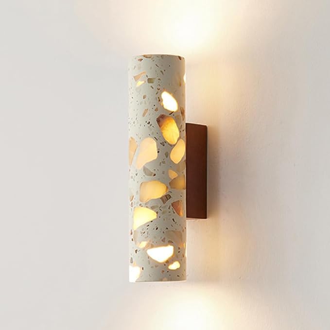 Cylindryczna lampa ścienna LED do sypialni, ciepła lampa 4000 K, cylindryczna lampa nocna w stylu vintage, z kloszem lastryko, do łazienki, salonu lub korytarza.