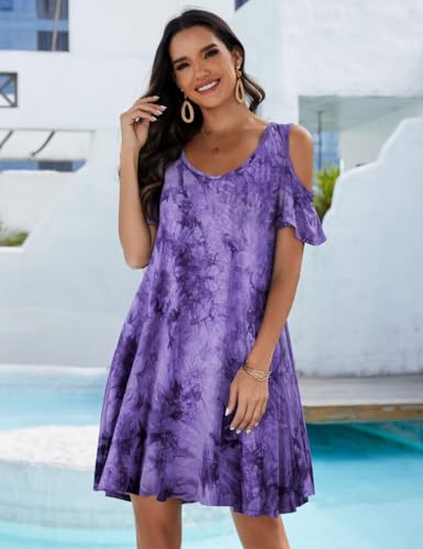 Image of JollieLovin Womens Plus Size Short Sleeve Cold Shoulder V Neck T-Shirt Dress with Pockets