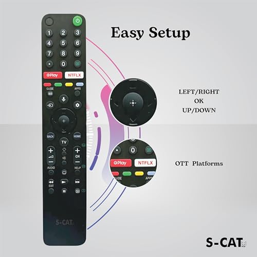 Image of S-CAT Compatible with Sony Bravia TV Remote RMF-TX500p Model Suitable A8H X8500G X9500G X8000H Series KD-65X8577G KD-55X8577G Smart 4K OLED Google Televison with Bluetooth Voice Command - Pairing Must