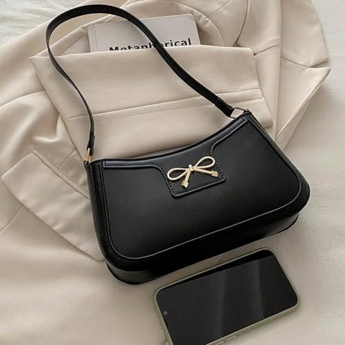 Shoulder Bag for Women,Y2K Bow Leather Handbag Shopper Tote Underarm Purses for Women Purse with Zipper Travel Handbag4
