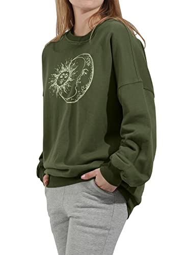 Utcoco Womens Oversized Sweatshirts Graphic Long Sleeve Crewneck Loose Fit Casual Pullover Tops (Large, Army Green) #TOP4