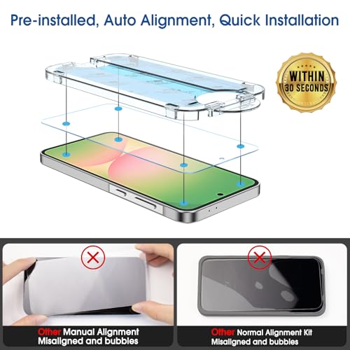 Image of amFilm Auto-Alignment OneTouch for Samsung Galaxy A56 5G 6.7 inch Screen Protector + Camera Lens Protector, Tempered Glass, 30 Seconds Installation, Bubble Free, Case Friendly, Anti-Scratch [2+2 Pack]