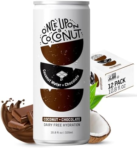 Once Upon a Coconut Chocolate Coconut Water - 100% Pure Organic No Sugar Added - Low-Calorie, All-Natural Drink with Electrolytes - Non-GMO, Gluten-Free - Pack of 12 Cans (each 10.8 fl oz)