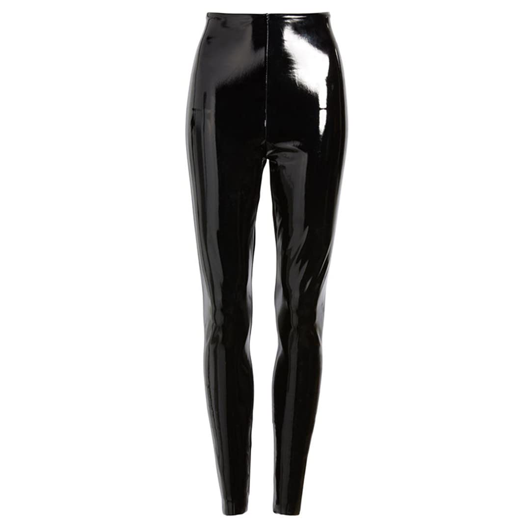 Damskie seksowne, obcisłe, boczne, bezszwowe spodnie z PVC PU Faux Leather Legginsy Niski stan Plus Size Party Wąskie obcisłe spodnie obcisłe (czarne 3XL)