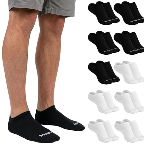 MASH Kit 10 Pares Meia Soquete Invisível Cano Baixo Algodão Respirável, 5 Brancas - 5 Pretas, 34-38