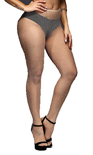 Image of Ulalaza Sparkle Hollow Out Letter Nude Colorful Rhinestone Hot Drilling Fishnet Pantyhose Tights for women Luminous