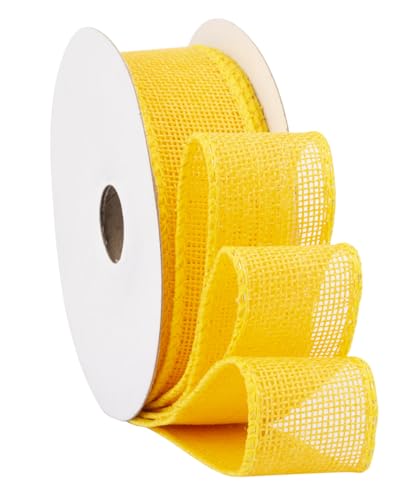 Fondersy 9-Meter Yellow Burlap Ribbon Wired Burlap Ribbon, 25mm Width for Gift Wrapping Floral Arrangements, Wreath Making