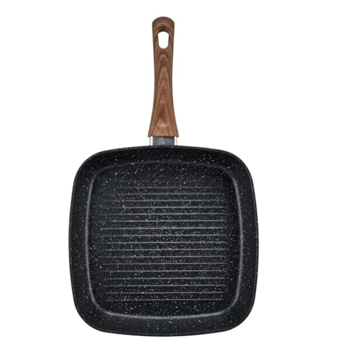 Image of Nonstick Grill Frying Pan with Cool Touch Handle,Stove Top Square Grill Pan for Big Cooking Surface, Durable Grill Skillet,Scratch Resistant, PFOA Free Low Oil use, (Black, 28 cm)
